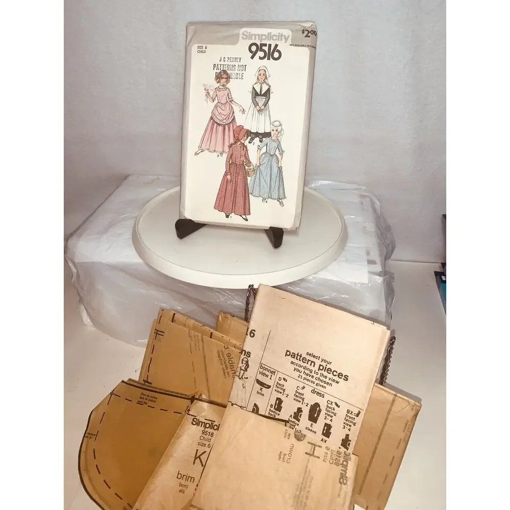 Simplicity 9516 Pattern Girls Costumes Puritan Centennial 18th 19th Century Sz 6